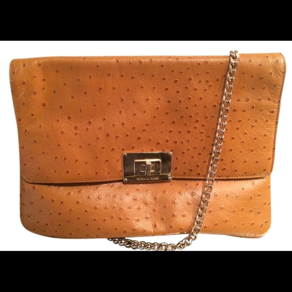 Clutch Ostrich Tan Carmel Leather Cross Body Bag